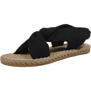 Free Shipping 2026 Spring New WomenS Sandals Summer Outdoor Straw Woven Linen Roman Sandals Elastic Cross Strap Flat WomenS Shoes