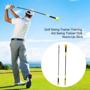 เครื่องมือฝึกอบรมวงสวิงกอล์ฟช่วยออกกำลังกายมือขวาสีเหลืองอุปกรณ์กีฬาที่ยืดหยุ่นสำหรับในร่มและการใช้งานผู้สอนกอล์ฟวงสวิง Energy Strength Flex Time Training Practice Stick Tool