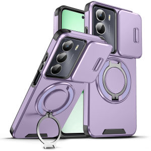 Funda For Realme C75 4G Slide Lens Protection Armor Phone Case For Realme C75 C 75 RealmeC75 Car Magnetic Ring Holder Back Cover