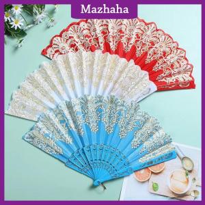 Mazhaha Vintage Lace Folding Fan Dance Hand Held Fans Chinese Dance Fan Photo Props Wedding Party Decoration Ornament Craft Gift