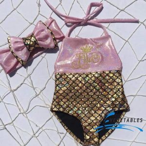 Baby Kids Swimsuit Mermaid Swimwear Headband Set 2 Piece Pc Girls Swimming Outfit Photoshoot Pictorial Elastic Green Purple Toddler Beach Outfit Summer