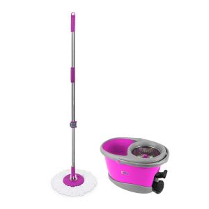 ชุดถังปั่น พร้อมไม้ม็อบ มีแท่นเหยียบ BE WISH รุ่น STAINLESS PLUS สีม่วง HA-33W