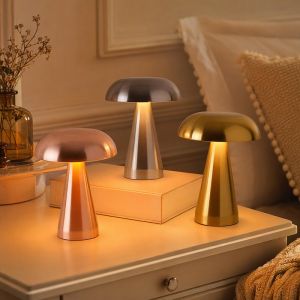 Retro Mushroom Table Lamp Rechargeable Touch Dimmable Warm Light Night Light For Bedroom Bar Home Decor