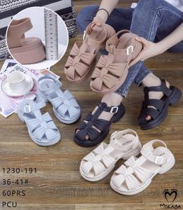 (1230-191) Sandal Gladiator Wanita Jelly Tali Belakang Gesper Putih 2 Pita Kerut Super Cantik Empuk Trendy Import Mokaya / Size 36-41