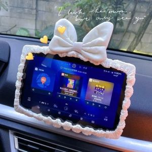Cute Bow-Shaped Cloth Car Screen Protector Cover – Universal Touchscreen & Rearview Mirror Decor Soft Anti-Scratch 1Pc – For Girls Car Interior Gift