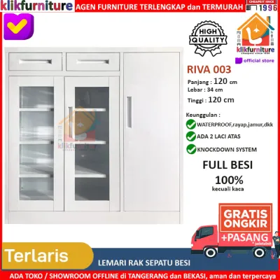 KLIKFURNITURE FULL BESI Rak Sepatu Besi 3 Pintu Lemari Sepatu Besi RIVA 003 Tahan Air Rayap Jamur