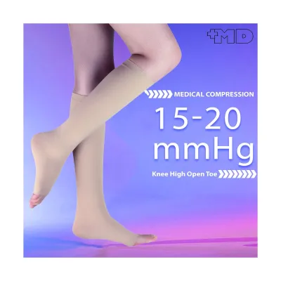 【Oriz】 +MD 15-20mmHg Compression Socks for Women and Men Knee High Open Toe Compression Stockings Varicose Vein Swollen legs Travel