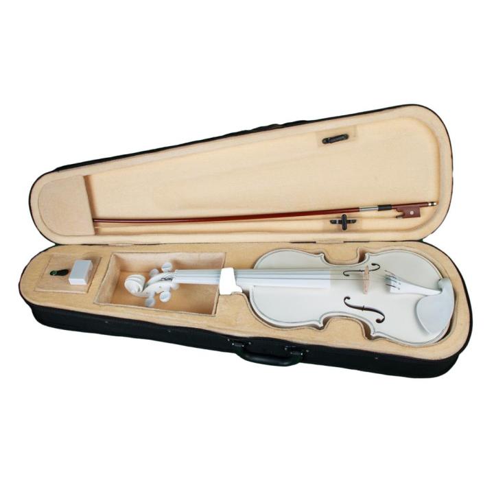 Full Size 4/4 White Acoustic Violin Starter Kit – Includes Case, Rosin, Shoulder Rest, 2 Bows, Strings & More