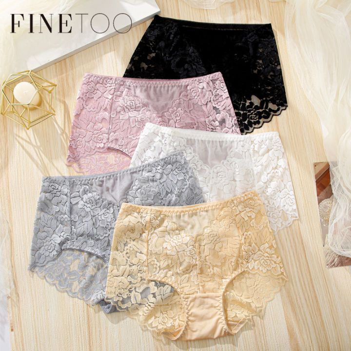 FINETOO M-3XL Floral Lace High Waist Panties Women Lingerie Female