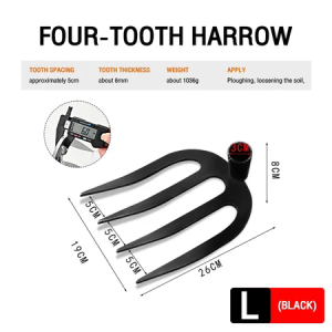 【1-3 Days Delivery】ALL steel 4 -tooth Harrow/Soil rake manganese steel toothed plow rake flat loosening erath  rake Garden Tool