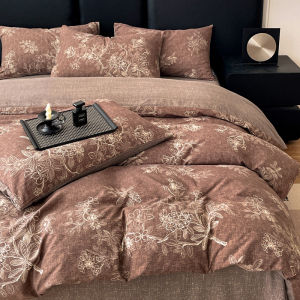 Dansunreve 4in1 Linen Bedding Sets Luxury Vintage Flower Printed Flatsheet Sets Class A Breathable Quilt Cover Set