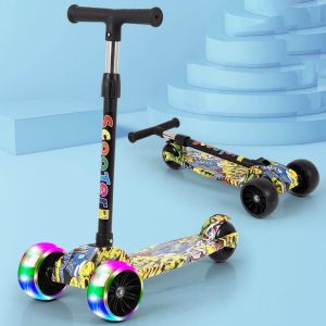 Foldable Scooter For Kids With Chair 3 Wheels Kids Swing Scooter With Light&Music Adjustable Height