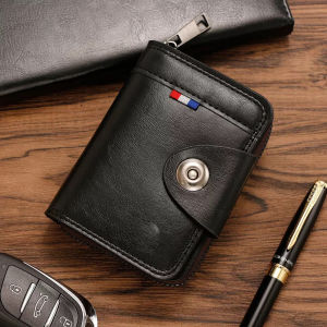 Mens mini PU leather wallet with a single snap closure and zipper for secure and convenient carryin
