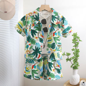 COD  Boys Summer Short Sleeve Suit New Popular Hawaiian Boys Children Beach Shirt Shorts Suit  Sem