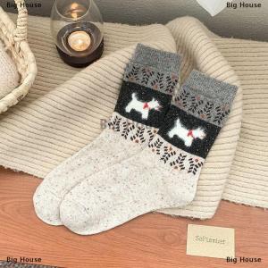 [COD] Big House ถุงเท้าลายสุนัขการ์ตูนสำหรับผู้หญิงถุงเท้าฮาราจูกุระบายอากาศได้ดีถุงเท้าข้อกลางแบบนุ่มสำหรับฤดูใบไม้ร่วงและฤดูหนาวถุงน่องของขวัญคริสต์มาส