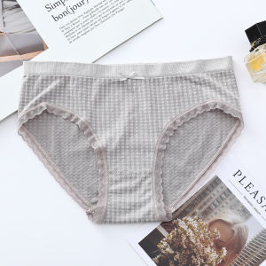 OK Bra Women Fashion Plaid Seamless Panties Elastic Briefs Mid-Waist Antibacterial Underwear