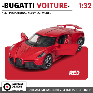 Diecast Miniatur Mobil - Bugatti La Voiture Noire Skala 1:32 Diecast Alloy Logam Mobil Mainan Terdapat Lampu dan Suara - Mobil Pajangan Miniatur Buggati La VOITURE NOIRE Hitam Merah Putih 1/32