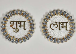 Traditional Lakshmi Charan Paduka & Shubh Labh | Auspicious Goddess Feet Pagla for Diwali Pooja & Home Décor (Set of 2)