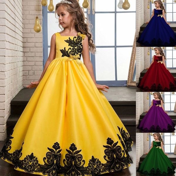 Satin Kids Girls Flower Princess Wedding Bridesmaid Party Dress Maxi Long  Gown | eBay