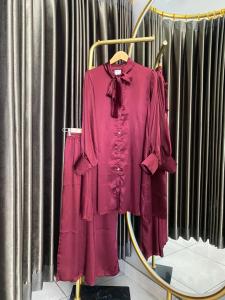 Set Tunik Wanita Shimer Silk Wanita Atasan Dan Celana