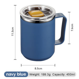 แก้วกาแฟแก้วน้ำ สแตนเลส304 มีมือจับ สีพลาสเทล450ml เก็บความเย็น-ร้อน มีพร้อมฝาไห้ เครือบพลาสติก ins mug handy