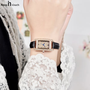 KEEP IN TOUCH đồng hồ nữ cao cấp hàng ​hiệu đẹp mặt vuông sang trọng chống nước bền quà tặng ngày lễ Dây da [438]