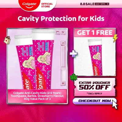 [BUY 2 FREE 1] Colgate Kids Barbie Toothpaste - Strawberry Kids Ages 2-5 Anticavity Value Pack Pack of 3 40g