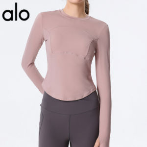 ALO- Autumn Yoga Top for Women with Long Sleeves and Chest Pads Sports Shirt Long Sleeve T Quick-Dry T-Shirt for Pilates Training Fitness Dance  Al0-yoga