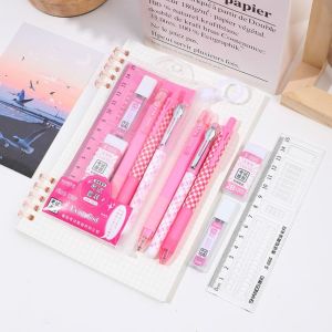 MEMGOUO 6Pcs/set Eraser Exam Stationery Set Plastic Ruler Pencil Set Cute Neutral Pen Study Stationery Set