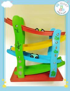 IQ Mart 【Mainan Kereta Meluncur】Wooden Car with 4 tier Sliding Tracks Baby Infant Toddler Montessori Interactive Toys