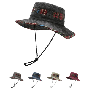 Summer Used Foldable Fisherman Hat Ethnic Embroidery Design Comfortable Cotton Blend For Festivals Outings