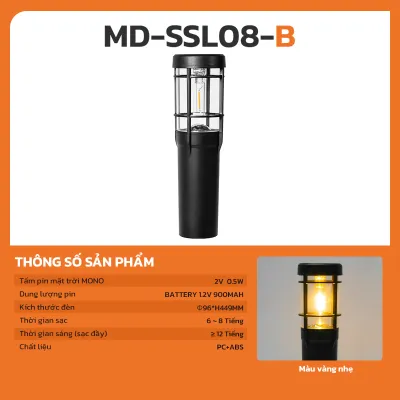 Đèn Cắm Cỏ Sân Vườn Năng Lượng Mặt Trời MODI SOLAR Đèn Sân Vườn Trụ Tròn Chiếu Sáng Sân Vườn
