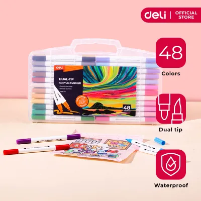 Deli C198-48 Dual Tip Acrylic Marker with Case Organizer 48 Colors