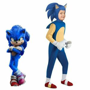 Sonic Costume for Kids Boys Girls Halloween Pretend Play Cartoon Cosplay Bodysuit with Gloves Headpiece