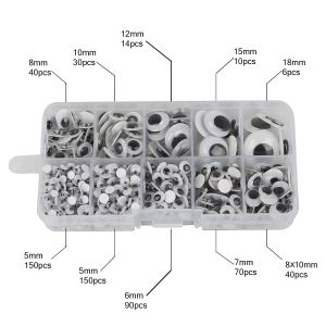 600-1000Pcs Mixed Size Boxed Self-adhesive Googly Wiggly Eyes for DIY Toys Dolls Scrapbllking Animal Eyes Nose Craft Accessories