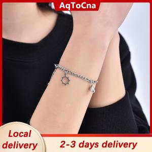 [COD] AqToCna Ship within 24 hours 2PCS Stainless Steel Non-fading Hip-hop Hand Chain Love Magnet Sun Moon Bracelet For Couple Girlfriend Simple Hand Jewelry