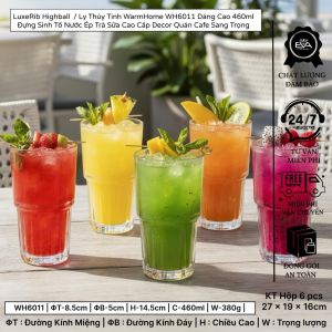 Hộp 6 Ly Thuỷ Tinh Uống Sinh Tố Trà Chanh 460ML Có Thể Xếp Chồng Hiball Water Glasses SKHF460