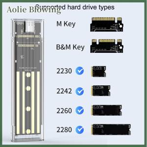 Aolie M.2 NVME PCIe NGFF SATA Protocol Case Clear USB Type C 10Gbps PCI-E Transparent External Hard Disk Box Case For Laptop Phone