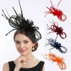 MKEB MALL Feather Vintage Fascinator Hat Top Hat Flower Mesh Hair Clip Sweet Hairpin Small Top Hat Lady