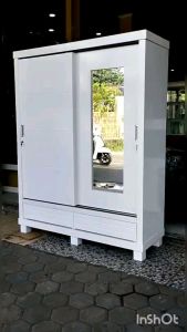 Lemari Pakaian 2 Pintu Sliding Duco Kayu Teak /trinityjayafurniture