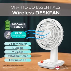 Sg seller Stocks QUALITY CHECK MIni Wireless DeskFan Rechargeable 4-Speed Rotation Timer Close proximity