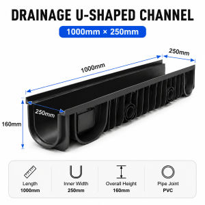 C250 HDPE Trench Drain Heavy Duty Drainage Channel with Grate for Commercial Driveway Parking