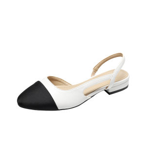 IELGY Color block back hollow toe sandals womens high heel round toe thick heel sandals