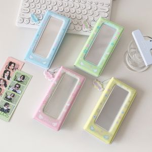 LEIFNYDI รักหัวใจ ผู้ถือ photocard เกาหลี พวงกุญแจจี้ห้อย ฝาครอบการ์ดพีวีซี กรอบรูปโฟโต้การ์ด ID จอแสดงผลภาพสี่ตาราง สไตล์เกาหลีแบบ ตัวป้องกันการแสดงผลบัตรไอดอล การ์ดตกแต่งการ์ด