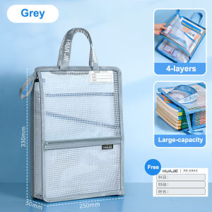 L Shape Mesh Zipper File Bag A4 Large Capacity Nylon Mesh Semi 4 Color Set Transparent File Bag Pouch Bag