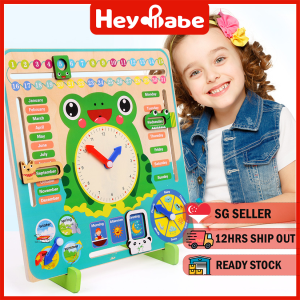 Wooden Calendar clock board for toddles and preschool kid. Early learning toys. My first clock.HEYBABE.