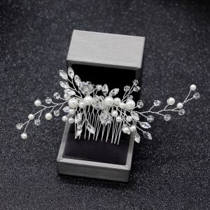 [Muswannas] Wedding Bridal Bridesmaid Pearl Flower Crystal Comb Hair Pins Clips Elegant Gold Silver White Pearl Hair Accessories Alloy Jewelry Gift Girl Hairpin