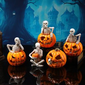 BABYBANG Resin Craft Halloween Skeleton Figurine Creative Glowing Design Ghost Festival Decoration Game Decoration Exquisite LED Pumpkin Skull Light Outdoor Yard