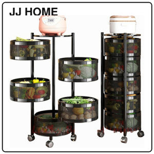 【JJ HOME】Cylindrical Kitchen Rotating Storage Box Basket Trolley Rack
