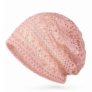 OEUVR Soft Breathable Hollowed Hat Lace Elastic Fit Openwork Knit Hat Fashion Lightweight Crochet Hat Spring Summer